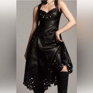 Anthropologie Faux-Leather cut out midi dress